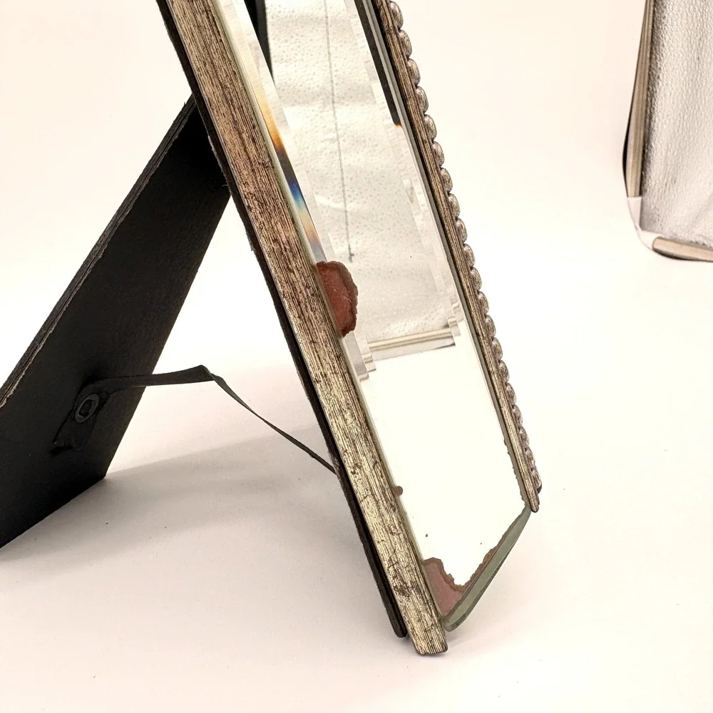 Mirrored Beaded 5x7 Picture Frame Pearl Diamond Inlay Regency Glam Decor